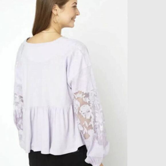 NWT FREE PEOPLE Womens Embroidered Penny Lace Peplum Top XS LILAC $98 Shirt - Picture 2 of 16